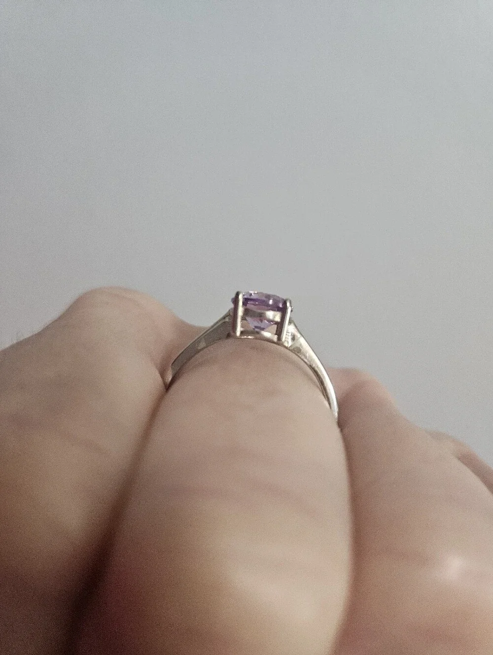 Sterling Silver Solitaire Lavender Cubic Zirconia Ring - Purple Size 10
